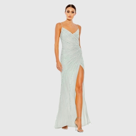Mac Duggal 93733 NWT Beaded Sleeveless Faux Wrap Gown - Picture 1 of 6